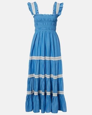 RIXO London Aubrie Lace-Trimmed Cotton Voile Midi Dress - Blue