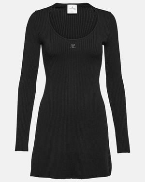 Courreges Ribbed-Knit Jersey Minidress - Black