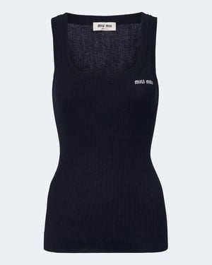 Miu Miu Ribbed-Knit Cotton Tank Top - Blue