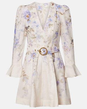 Zimmermann Minikleid Luna Aus Leinen - Weiß