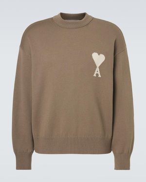 Ami Paris Ami De Cour Wool And Cotton Jumper - Brown
