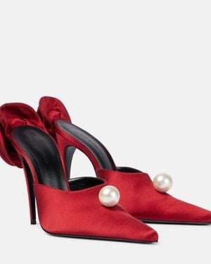 Magda Butrym Floral-Applique Faux Pearl Satin Mules - Red