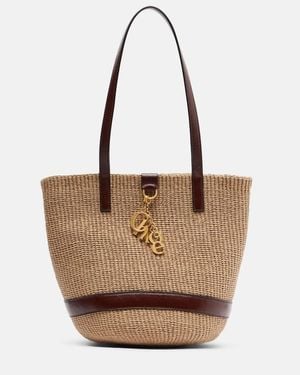 Chloé Medium Leather-Trimmed Basket Bag - Brown