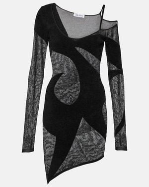 The Attico Asymmetric Chiffon Minidress - Black