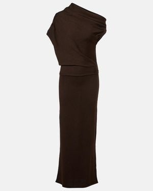 STAUD Mabel One-Shoulder Wool Maxi Dress - Brown