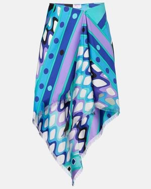 PUCCI Falda Midi Asimetrica Vivara De Sarga De Seda - Azul