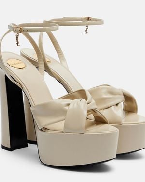 Saint Laurent Franciane Leather Platform Sandals - Metallic