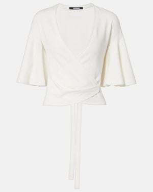 Jacquemus Paysan Knitted Jersey Wrap Top - White