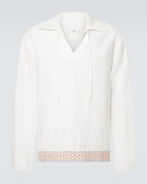 Commas Crochet-Trimmed Tie-Neck Linen-Blend Shirt - White