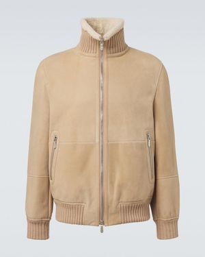 Brunello Cucinelli Shearling-Lined Suede Bomber Jacket - Natural