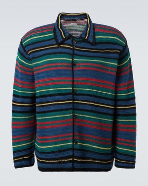 Bode Riverbank Crochet Striped Cotton Shirt - Blue