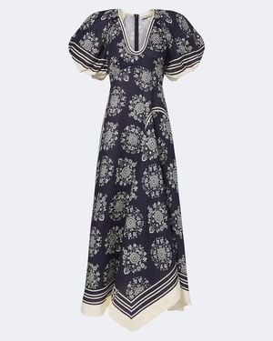 ALÉMAIS Midikleid Banderra Aus Leinen - Blau
