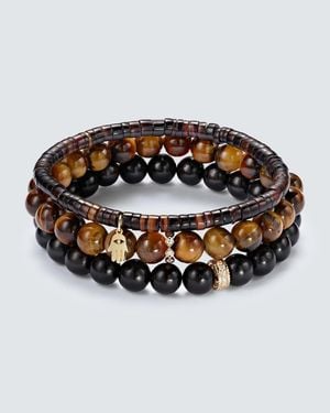 Sydney Evan Set Of 3 14Kt Beaded Bracelets With Gemstones - Metallic