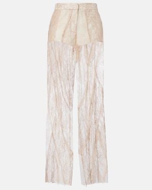 Blumarine Lace-Trimmed Satin Wide-Leg Trousers - White