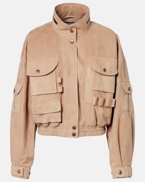 Balmain Bomberjacke Aus Veloursleder - Natur