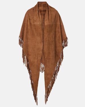 Nour Hammour Fringed Suede Shawl - Brown