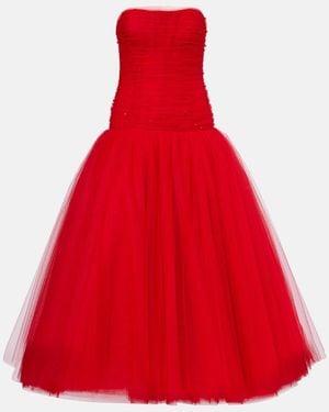 Carolina Herrera Embellished Strapless Tulle Gown - Red