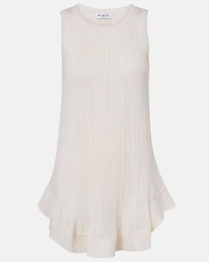 Alaïa Pleated Silk Minidress - White
