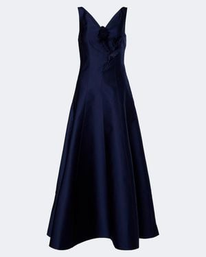 Roland Mouret Floral-Applique Taffeta Maxi Dress - Blue