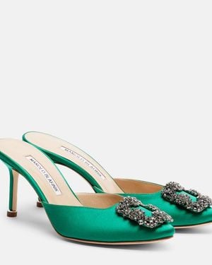 Manolo Blahnik Hangisimu 70 Embellished Satin Mules - Green