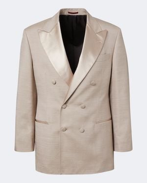 Brunello Cucinelli Zweireihiger Blazer Aus Seide Mit Satin - Natur