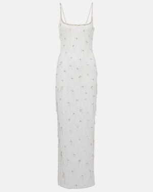 Clio Peppiatt Vestido Largo Droplet Adornado - Blanco