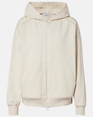Brunello Cucinelli Sudadera De Algodon Con Cuentas Monili - Blanco