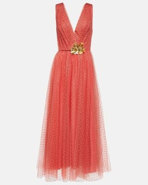 Monique Lhuillier Embellished Tulle Maxi Gown - Red