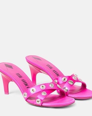 The Attico Cosmo 60 Studded Satin Sandals - Pink