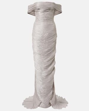 Marmar Halim Off-Shoulder Pleated Bustier Gown - White