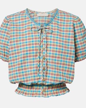 Faithfull the Brand Santana Checked Cotton-Blend Top - Blue