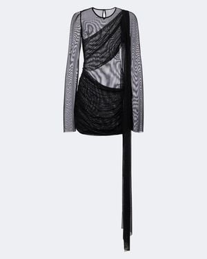 Bananhot Marissa Draped Sheer Minidress - Black