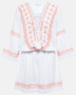 Melissa Odabash Martina Cotton And Linen Embroidered Minidress - White