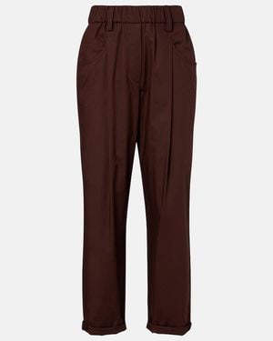 Brunello Cucinelli Monili Cotton Straight Trousers - Brown