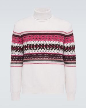 ZEGNA Intarsien-Rollkragenpullover Aus Cashmere - Rot