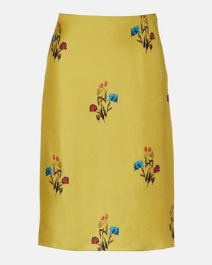 Marni Floral Silk Midi Skirt - Yellow