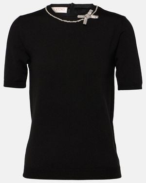 Valentino Embellished Virgin Wool Top - Black