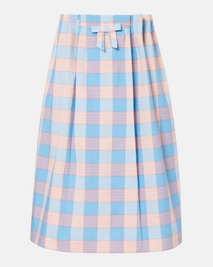 Prada Checked Cotton Poplin Midi Skirt - Blue