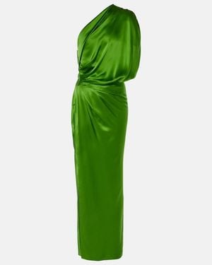 The Sei Draped One-Shoulder Silk Maxi Dress - Green