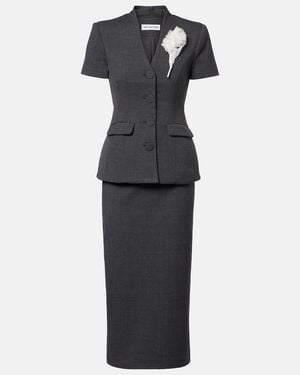 Self-Portrait Peplum Floral-Applique Midi Dress - Black