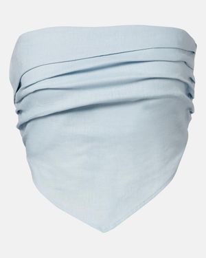 Faithfull the Brand Antibes Shirred Linen Crop Top - Blue