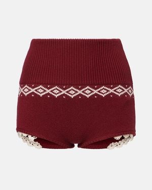 Magda Butrym Lace-Trimmed Wool Jacquard Shorts - Red