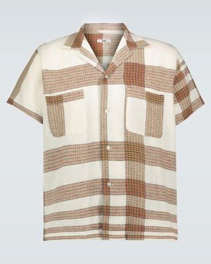 Bode Camp-collar Checked Embroidered Linen And Cotton-blend Shirt - Multicolour