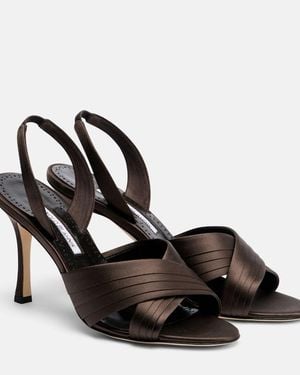 Manolo Blahnik Viera Satin Slingback Sandals - Black