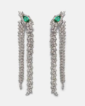 YEPREM Reign Supreme 18Kt Drop Earrings With Diamonds And Emeralds - White