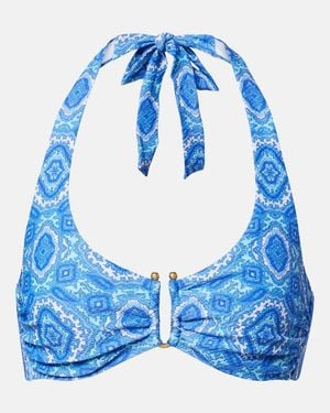 Heidi Klein Mykonos Printed Triangle Bikini Top - Blue