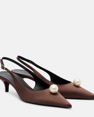 Magda Butrym Embellished Satin Slingback Pumps - Brown