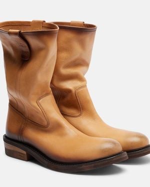 Miu Miu Foule Leather Ankle Boots - Brown