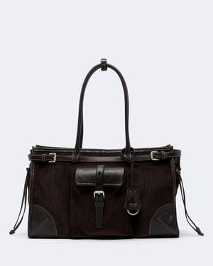Prada Bonnie Large Corduroy Shoulder Bag - Black