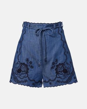 Zimmermann Aster Embroidered Denim Shorts - Blue